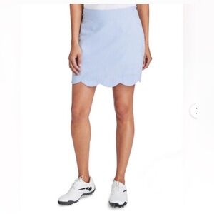 Vineyard Vines Light Blue & White Striped Scallop Hem Mini Skirt